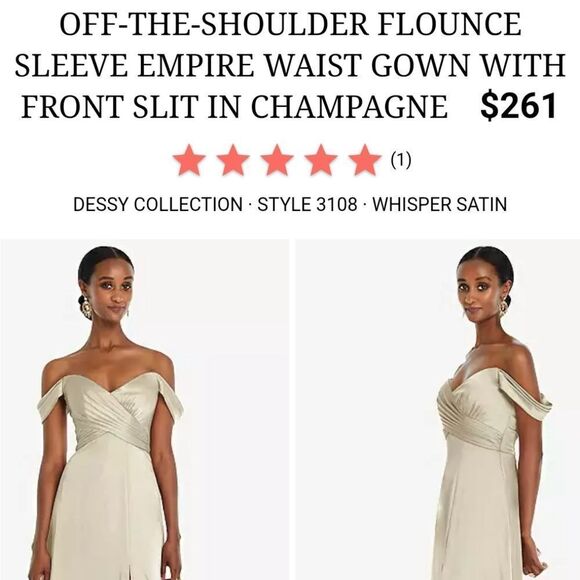 NWT Dessy Collection Off Shoulder Satin Maxi Dress Champagne Cream Color Size 18 - Picture 15 of 15